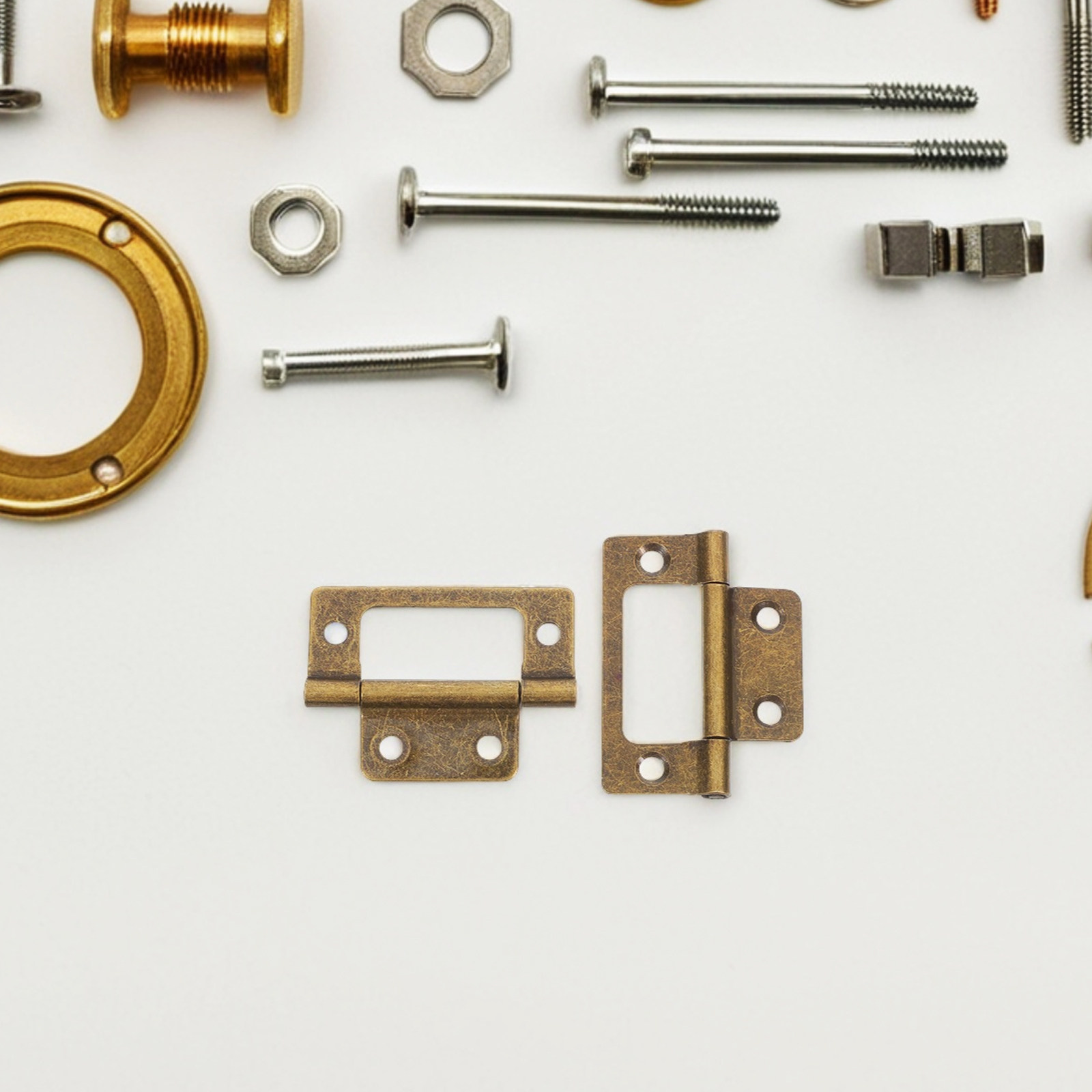 Vintage Furniture Hardware Replacement - 12 Buah Engsel Besi Kuningan Tebal